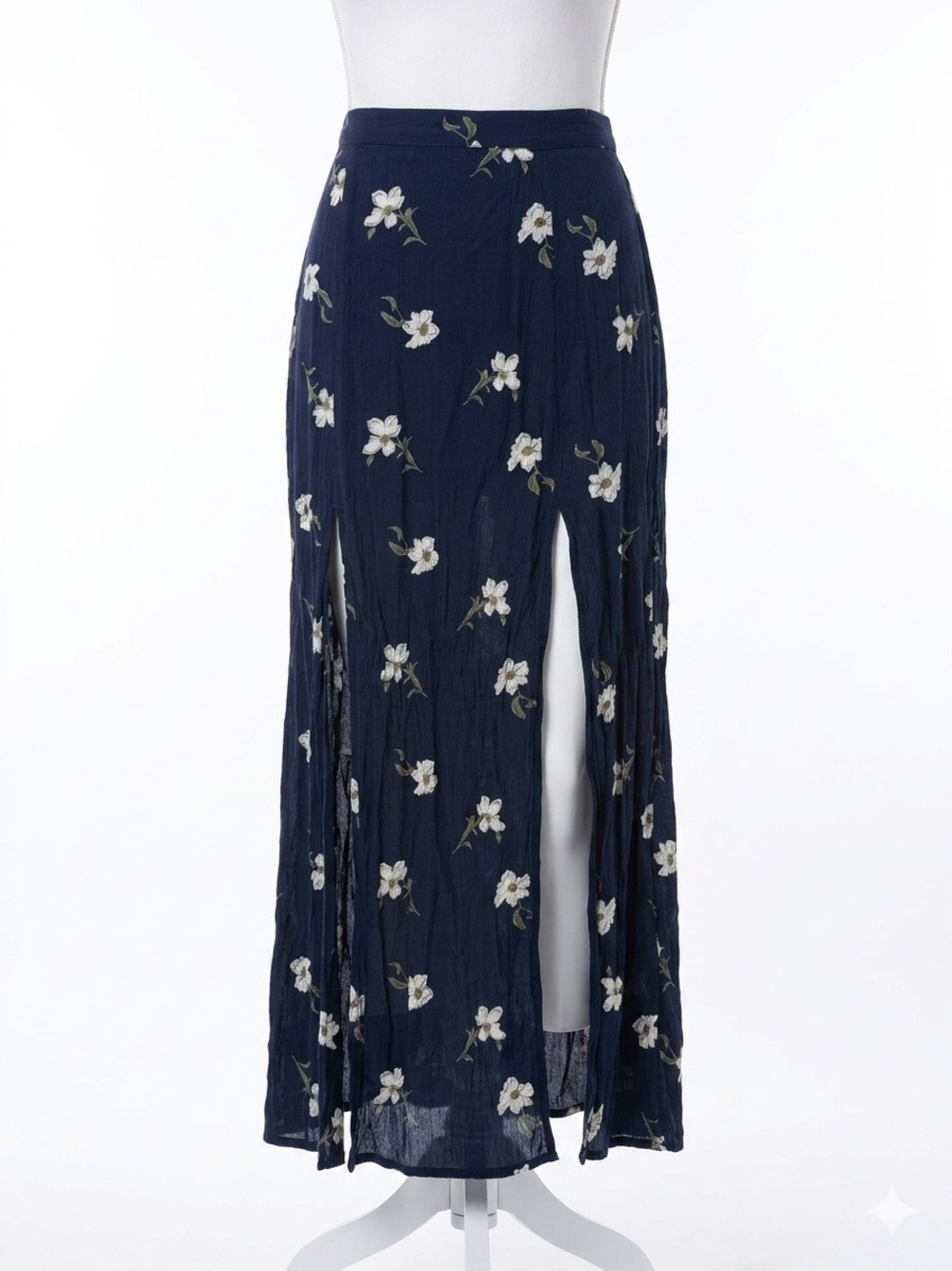 American Eagle Outfitters Navy Maxi Skirt with White Floral Print